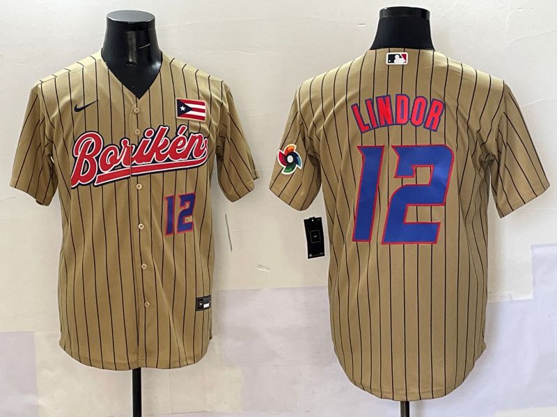 Men Puerto Rico #12 Lindor Brown Stripe Joint Name 2025 Nike MLB Jersey style 9->youth mlb jersey->Youth Jersey